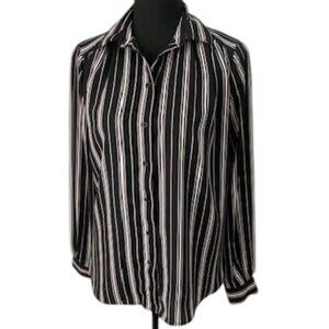 H&M Black White Striped Long Sleeve Oversized Blouse Top Sz 4